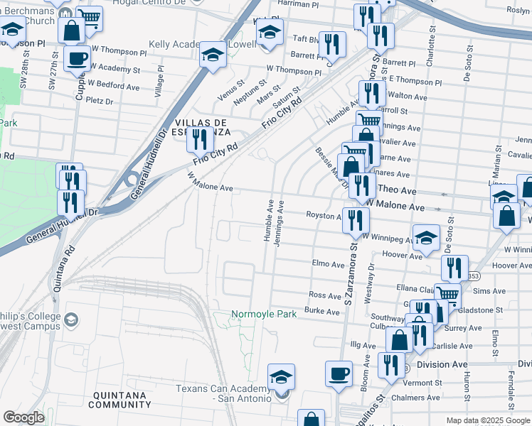 map of restaurants, bars, coffee shops, grocery stores, and more near 1011 Jennings Avenue in San Antonio