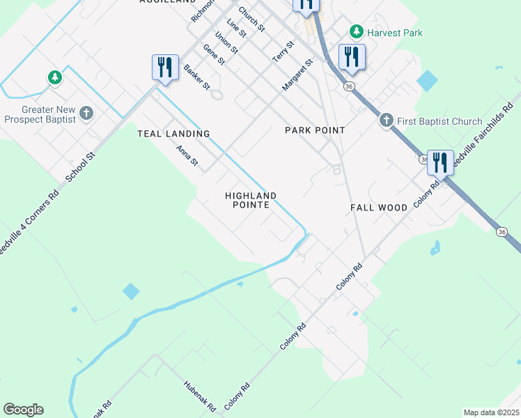 map of restaurants, bars, coffee shops, grocery stores, and more near 9623 Highland Pointe Drive in Needville