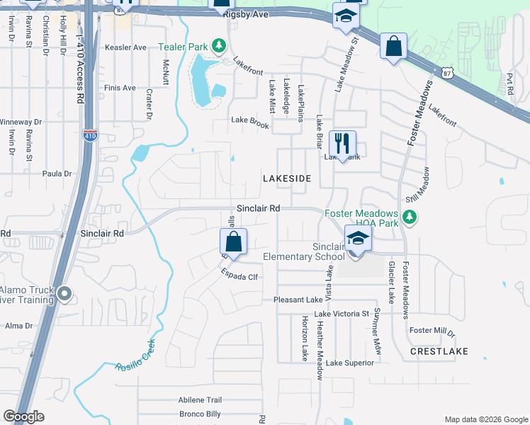 map of restaurants, bars, coffee shops, grocery stores, and more near 3402 Spanish Trace in San Antonio