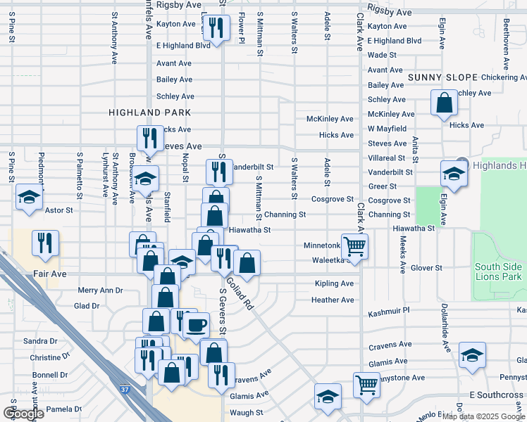 map of restaurants, bars, coffee shops, grocery stores, and more near 316 Cosgrove Street in San Antonio