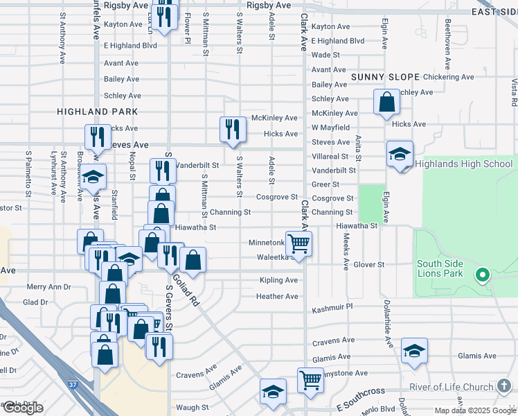 map of restaurants, bars, coffee shops, grocery stores, and more near 430 Cosgrove Street in San Antonio