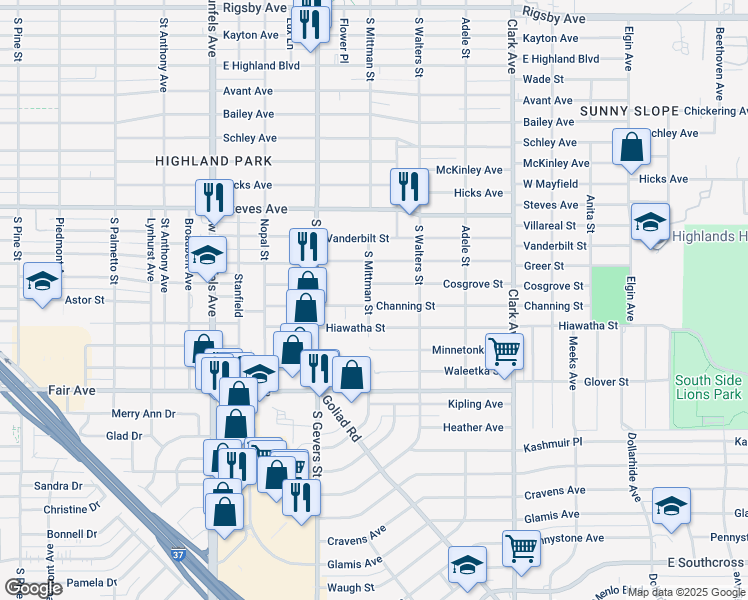map of restaurants, bars, coffee shops, grocery stores, and more near 316 Cosgrove Street in San Antonio