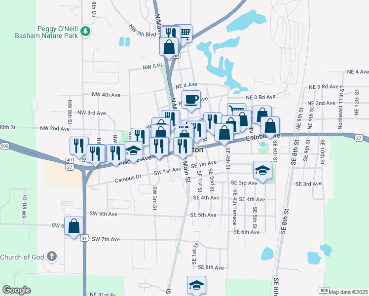 map of restaurants, bars, coffee shops, grocery stores, and more near 5 North Main Street in Williston