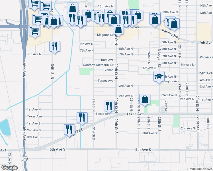 map of restaurants, bars, coffee shops, grocery stores, and more near 2913 Tarpey Avenue in Texas City