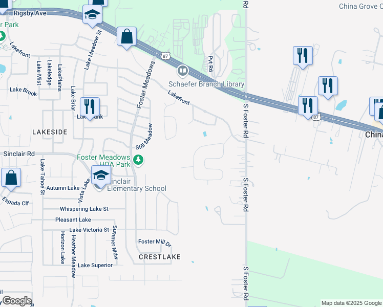 map of restaurants, bars, coffee shops, grocery stores, and more near 3207 Begonia Bend in San Antonio