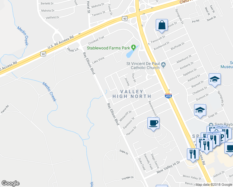 map of restaurants, bars, coffee shops, grocery stores, and more near 414 English Saddle in San Antonio
