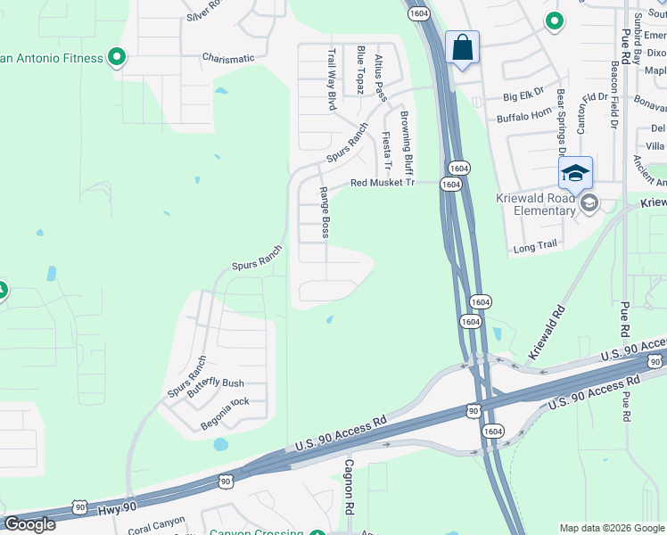map of restaurants, bars, coffee shops, grocery stores, and more near 10818 Gunsel Trail in San Antonio