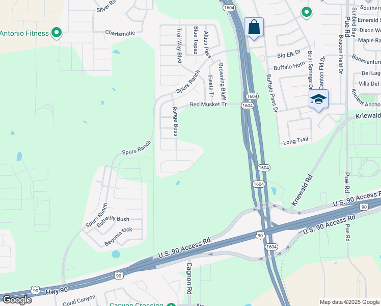 map of restaurants, bars, coffee shops, grocery stores, and more near 10818 Gunsel Trail in San Antonio