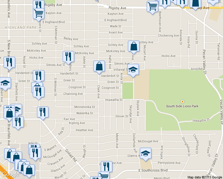 map of restaurants, bars, coffee shops, grocery stores, and more near 702 Cosgrove St in San Antonio