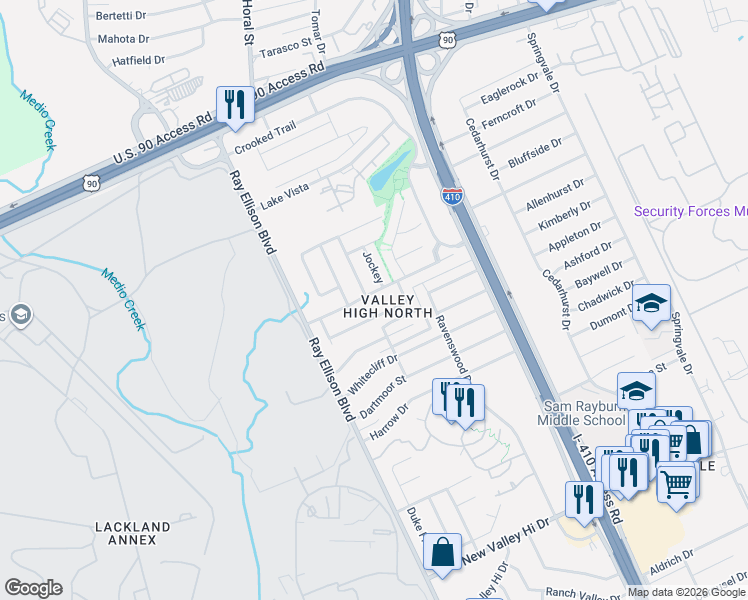 map of restaurants, bars, coffee shops, grocery stores, and more near 414 Bridle Ridge in San Antonio