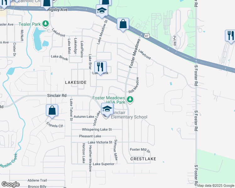 map of restaurants, bars, coffee shops, grocery stores, and more near 6027 Southern Vista in San Antonio