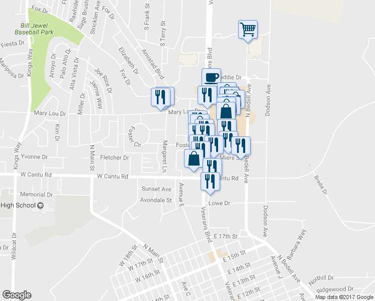 map of restaurants, bars, coffee shops, grocery stores, and more near Trey Drive in Del Rio
