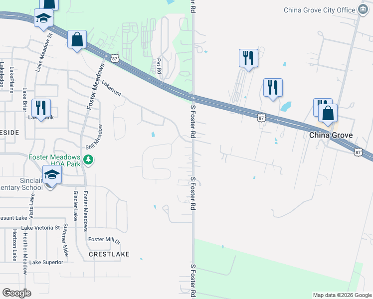 map of restaurants, bars, coffee shops, grocery stores, and more near 3457 South Foster Road in San Antonio