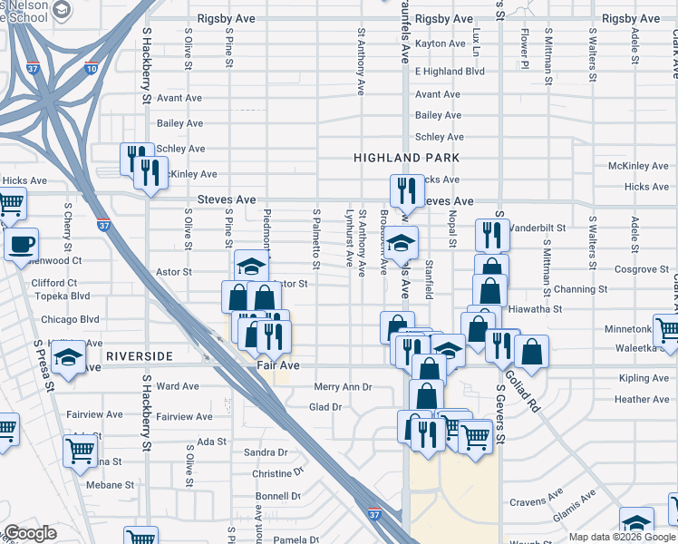 map of restaurants, bars, coffee shops, grocery stores, and more near 522 Haggin Street in San Antonio