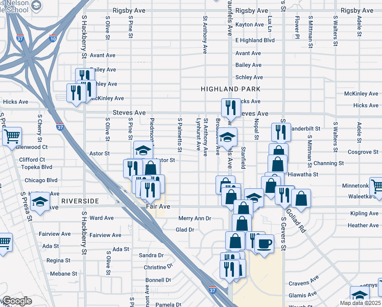 map of restaurants, bars, coffee shops, grocery stores, and more near 522 Haggin Street in San Antonio