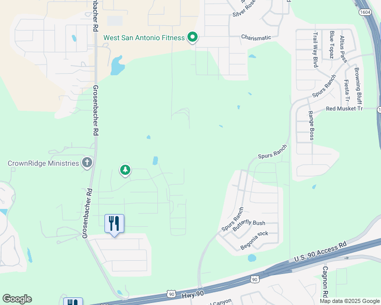 map of restaurants, bars, coffee shops, grocery stores, and more near 11115 West U.S. Highway 90 in San Antonio