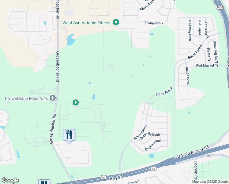 map of restaurants, bars, coffee shops, grocery stores, and more near 11115 West U.S. Highway 90 in San Antonio