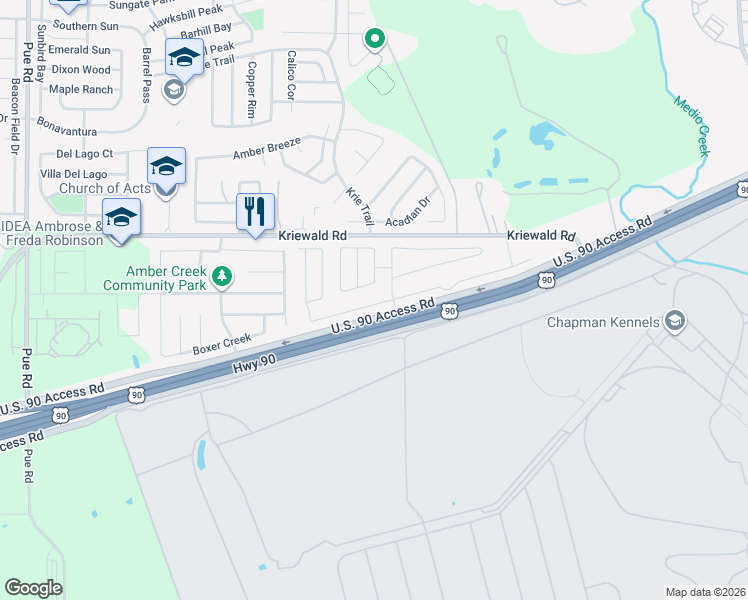 map of restaurants, bars, coffee shops, grocery stores, and more near 256 Westex Trail in San Antonio