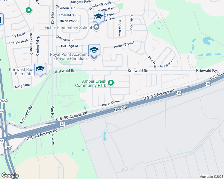map of restaurants, bars, coffee shops, grocery stores, and more near 9874 Placid Bay in San Antonio