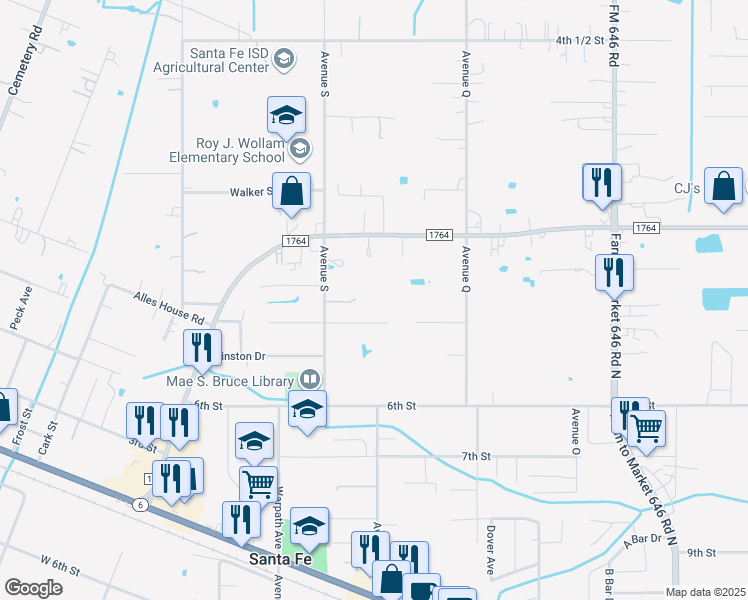 map of restaurants, bars, coffee shops, grocery stores, and more near 3723 Avenue South in Santa Fe
