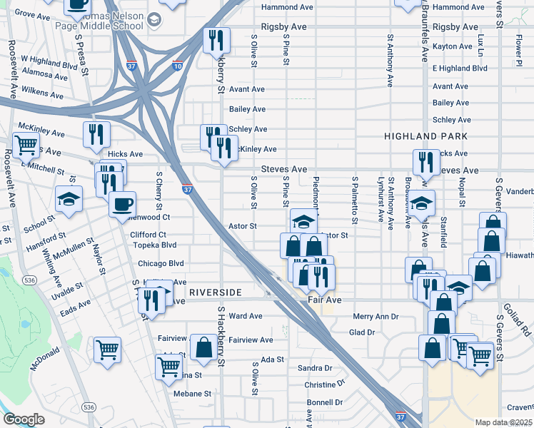 map of restaurants, bars, coffee shops, grocery stores, and more near 226 Astor Street in San Antonio