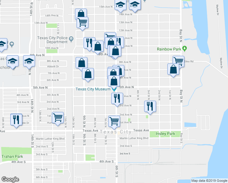 map of restaurants, bars, coffee shops, grocery stores, and more near 620 5th Avenue North in Texas City