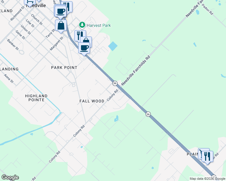 map of restaurants, bars, coffee shops, grocery stores, and more near 14213 Frances Street in Needville