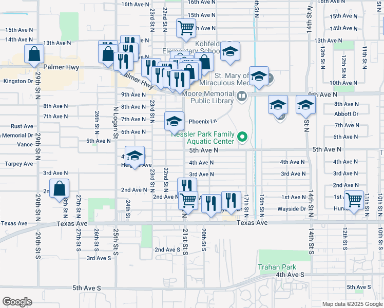 map of restaurants, bars, coffee shops, grocery stores, and more near in Texas City