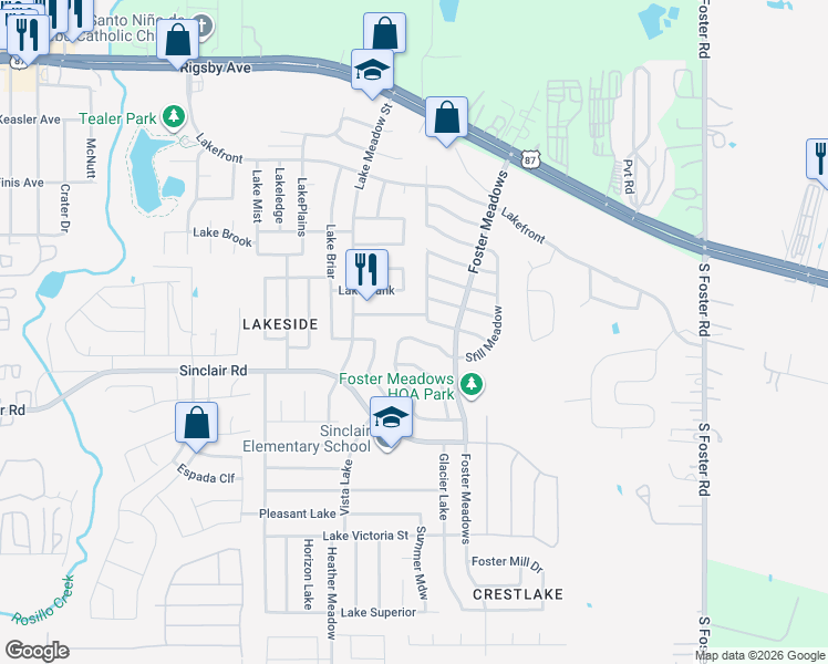 map of restaurants, bars, coffee shops, grocery stores, and more near 6007 Blind Meadow in San Antonio