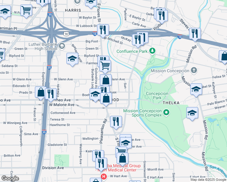 map of restaurants, bars, coffee shops, grocery stores, and more near 325 Regent in San Antonio