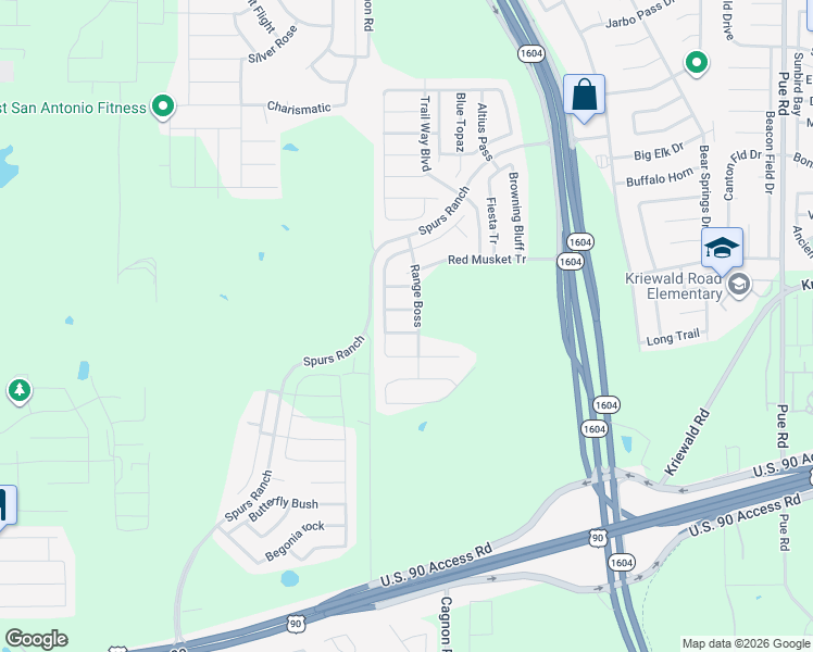 map of restaurants, bars, coffee shops, grocery stores, and more near 10918 Shoo-Fly Trail in San Antonio