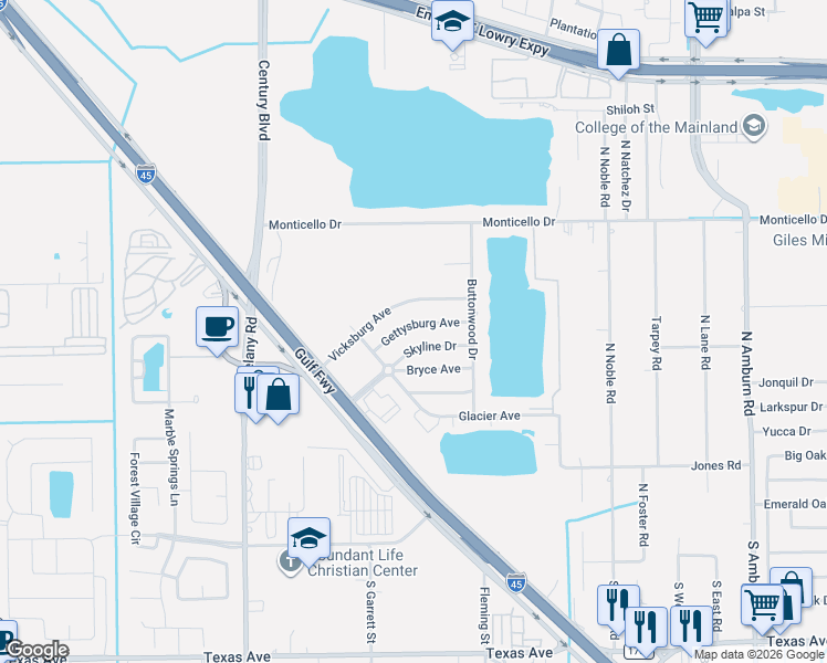 map of restaurants, bars, coffee shops, grocery stores, and more near 9218 Gettysburg Avenue in Texas City