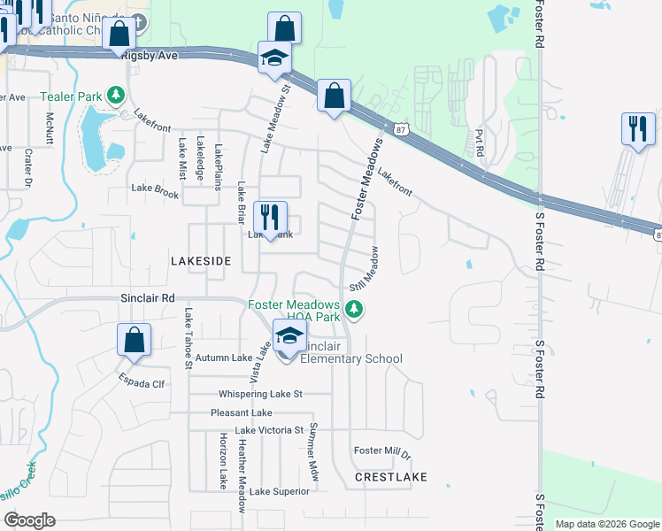 map of restaurants, bars, coffee shops, grocery stores, and more near 6007 Blind Meadow in San Antonio