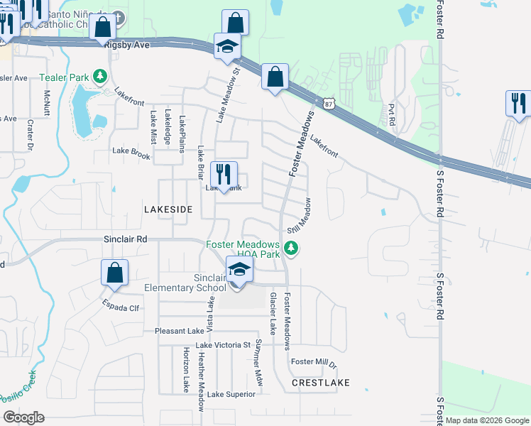 map of restaurants, bars, coffee shops, grocery stores, and more near 6007 Blind Meadow in San Antonio