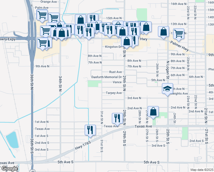 map of restaurants, bars, coffee shops, grocery stores, and more near 3018 Robinson Boulevard in Texas City