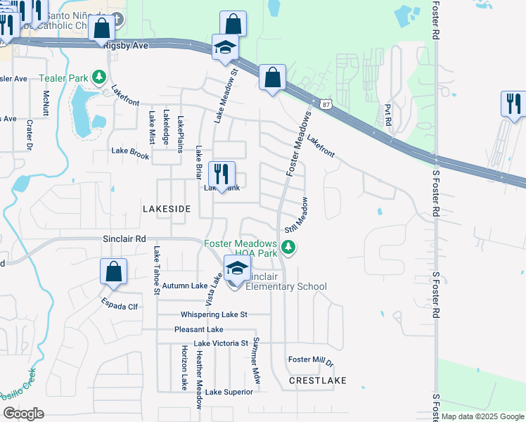 map of restaurants, bars, coffee shops, grocery stores, and more near 6010 Blind Meadow in San Antonio