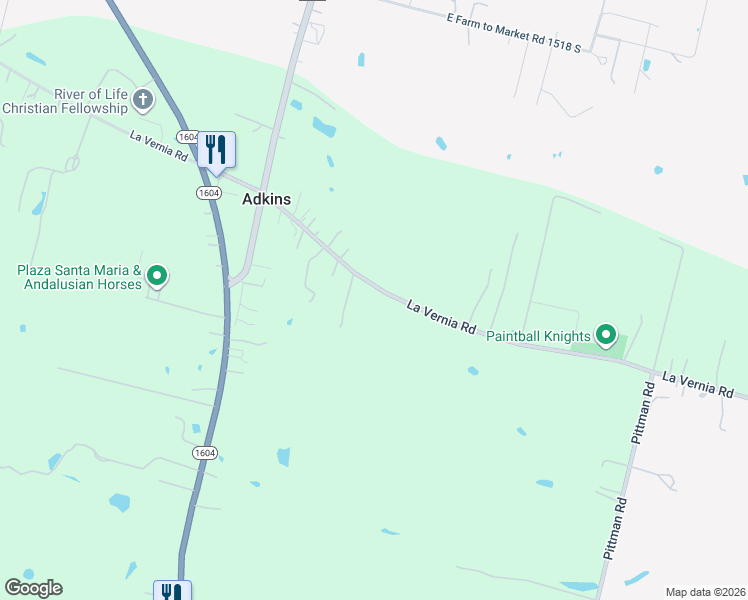 map of restaurants, bars, coffee shops, grocery stores, and more near 12774 La Vernia Road in Saint Hedwig