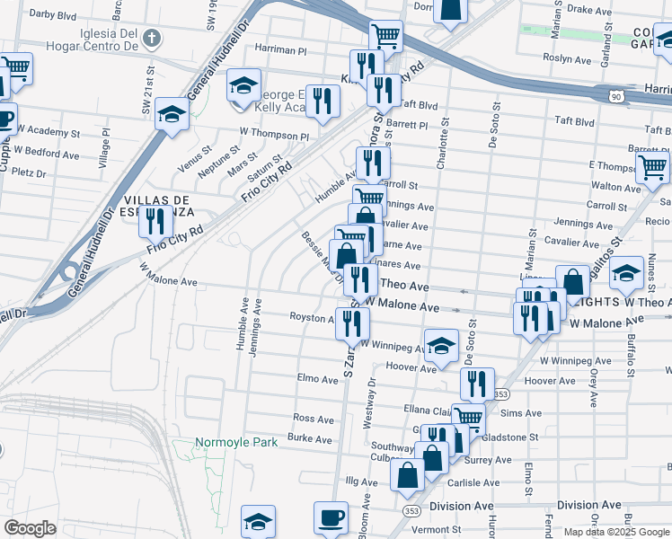map of restaurants, bars, coffee shops, grocery stores, and more near 617 Linares Street in San Antonio