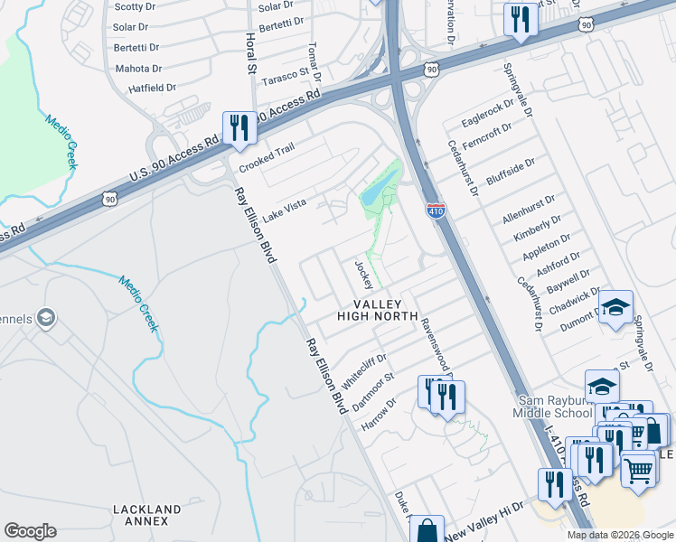 map of restaurants, bars, coffee shops, grocery stores, and more near 407 Golden Walk in San Antonio