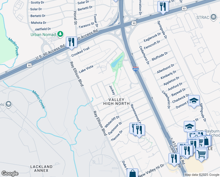 map of restaurants, bars, coffee shops, grocery stores, and more near 415 Jockey in San Antonio