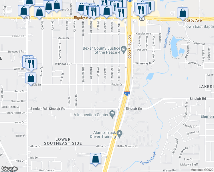 map of restaurants, bars, coffee shops, grocery stores, and more near 3002 Ravina Street in San Antonio