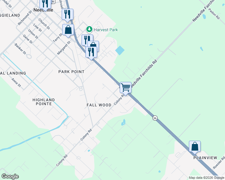 map of restaurants, bars, coffee shops, grocery stores, and more near 14213 Frances Street in Needville