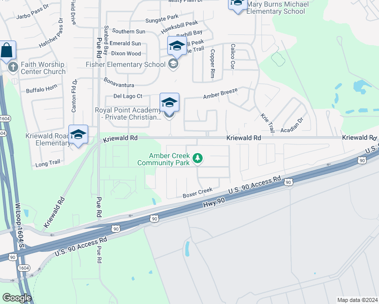 map of restaurants, bars, coffee shops, grocery stores, and more near 4214 Buckhorn Bayou in San Antonio