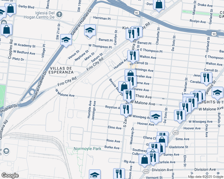 map of restaurants, bars, coffee shops, grocery stores, and more near 715 Hearne Avenue in San Antonio