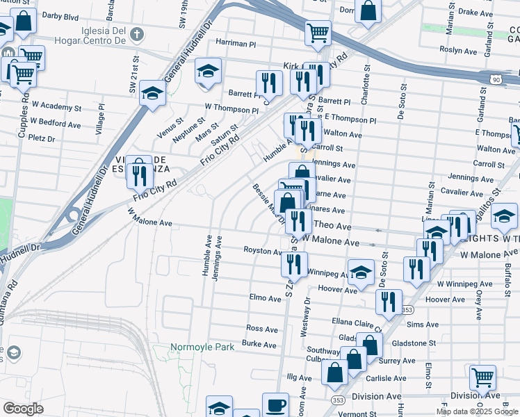 map of restaurants, bars, coffee shops, grocery stores, and more near 715 Hearne Avenue in San Antonio