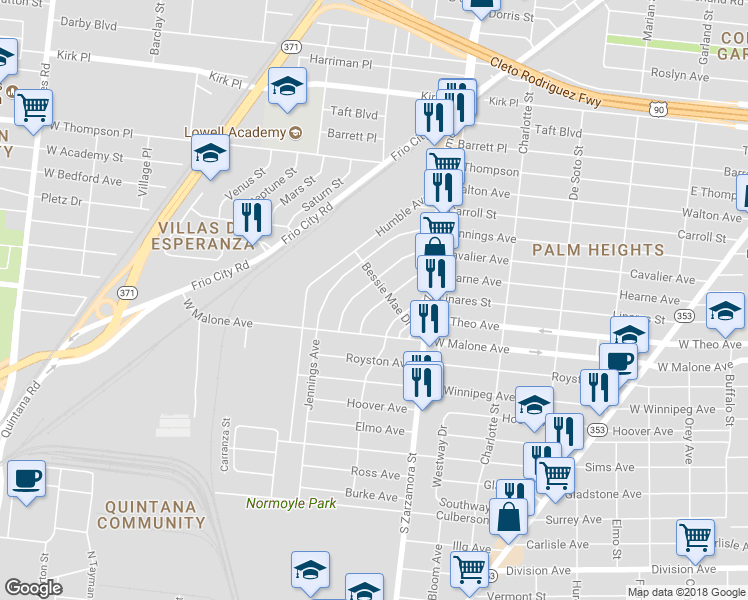 map of restaurants, bars, coffee shops, grocery stores, and more near 715 Hearne Avenue in San Antonio