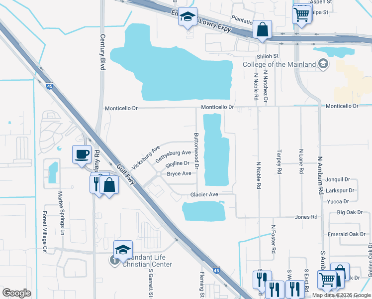 map of restaurants, bars, coffee shops, grocery stores, and more near 9106 Gettysburg Avenue in Texas City