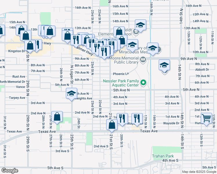 map of restaurants, bars, coffee shops, grocery stores, and more near 2120 5th Avenue North in Texas City
