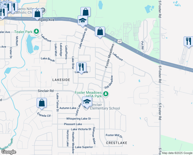 map of restaurants, bars, coffee shops, grocery stores, and more near 6007 Blind Meadow in San Antonio