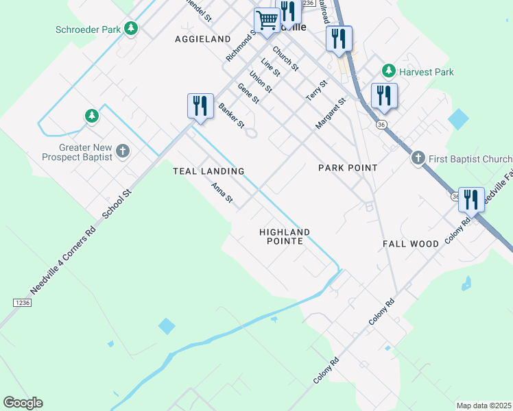 map of restaurants, bars, coffee shops, grocery stores, and more near 3806 Doveswood Circle in Needville